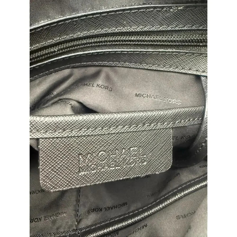 Michael Kors Black Saffiano Leather Tote Shoulder Bag Gold Hardware Zip Top